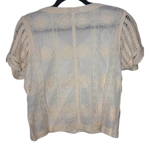 Boho Beige Crochet 100% Cotton Button V-Nec Top-NWOT - Picture 3 of 6